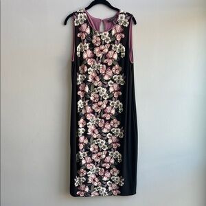 White House Black Market Black Dress with Pink Floral Design